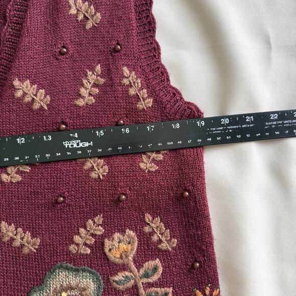 VTG 90s Koret Paisley Embroidered Sweater Vest Women S Knit Bead Sequin Grandma - Picture 10 of 12